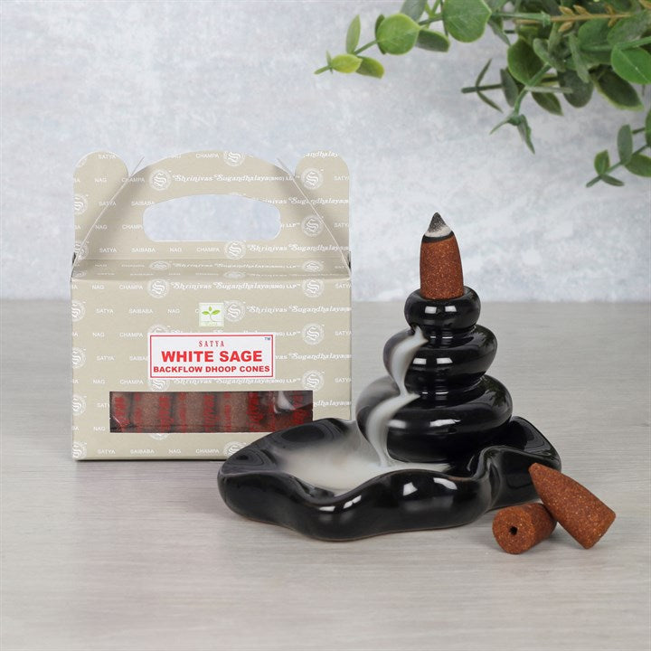 Satya White Sage Backflow Dhoop Cones ā 6 Cones