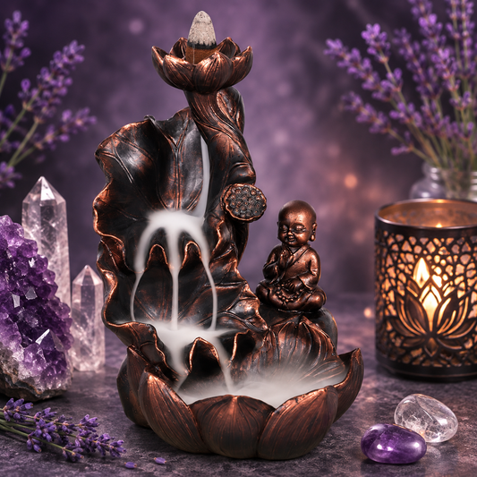Bronze Effect Buddha & Flower Backflow Incense Burner