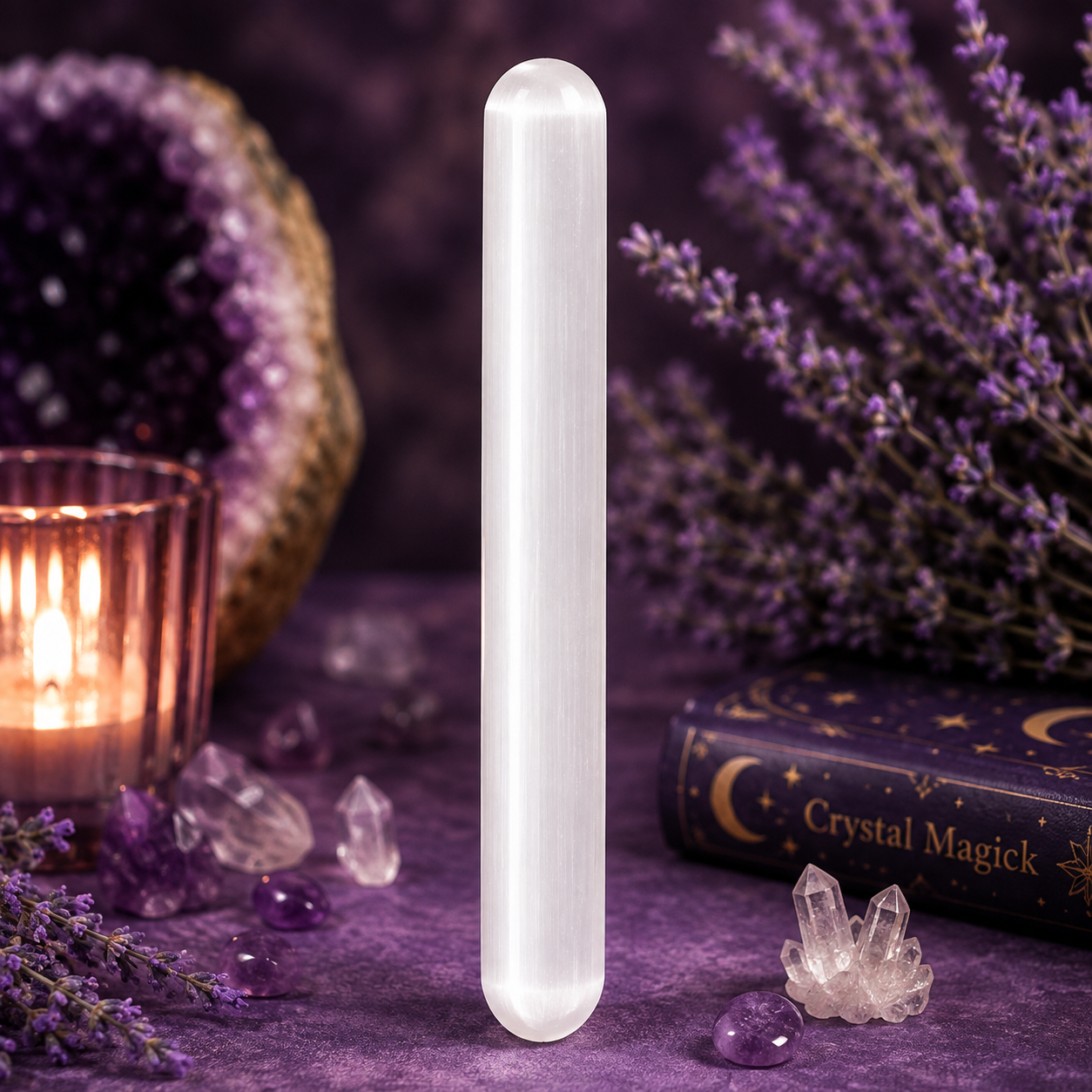 Large Round Selenite Baton Wand