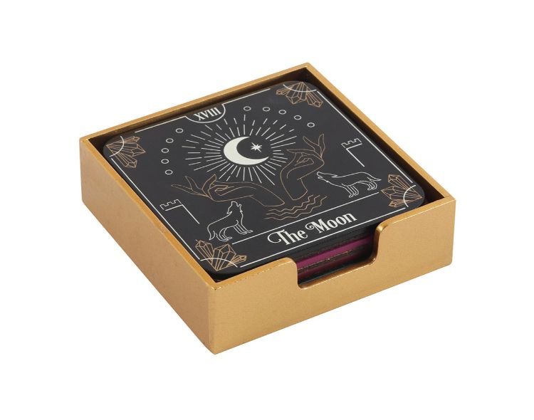 Mystical Tarot Card Coaster Set – Set of 4 with Holder