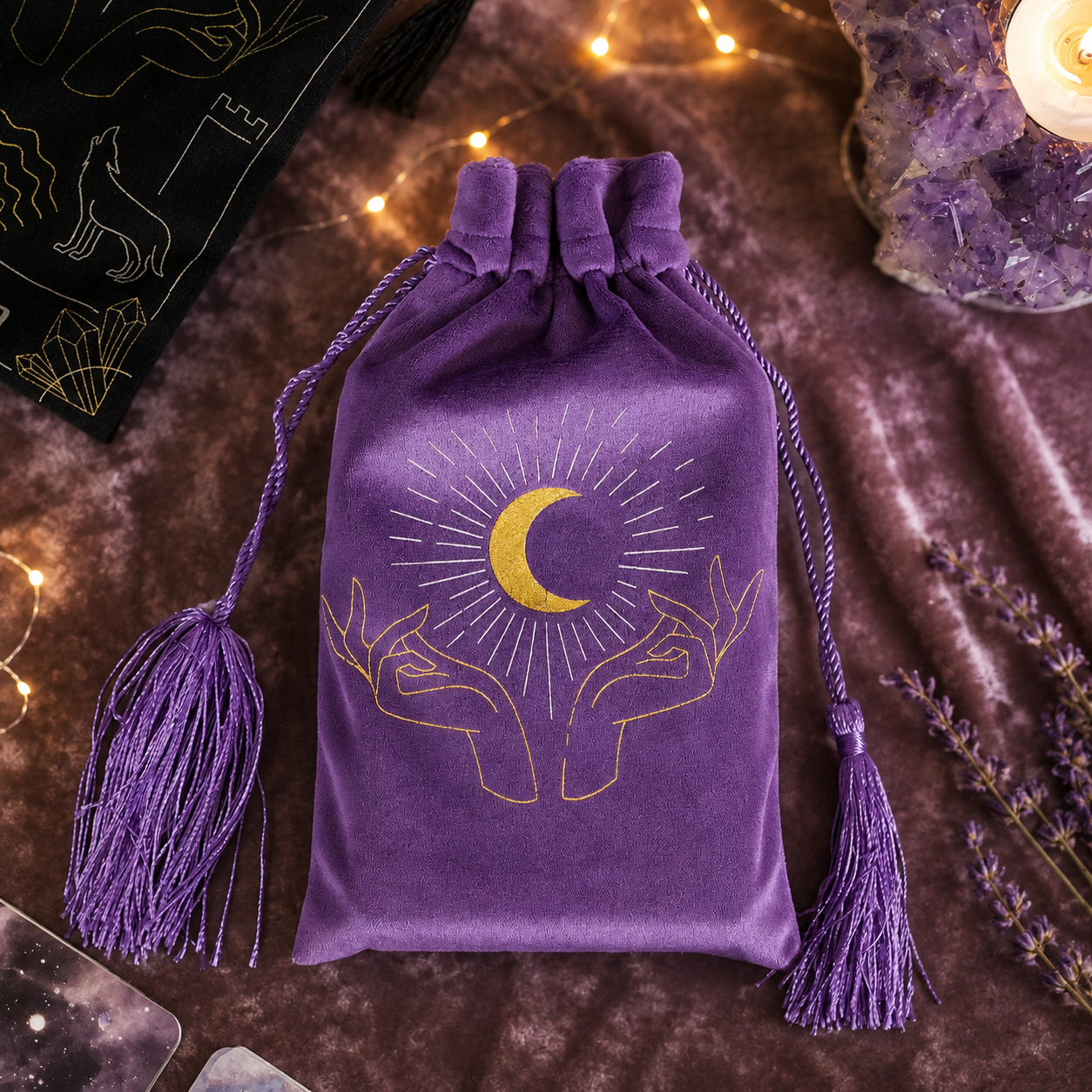 Purple Tarot Hands Tarot & Oracle Card Drawstring Pouch